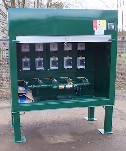 5 position Fill Point Cabinet with 5 contents gauge and 5 over under bund alarms all fitted behind a roller door